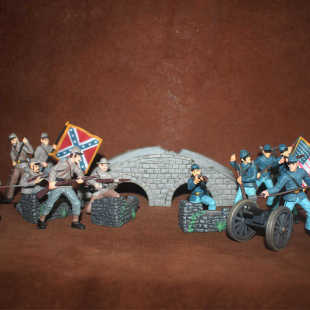 兵人与围墙 safari 蹲姿开枪 北方战争场景摆件 石拱桥 模型玩具