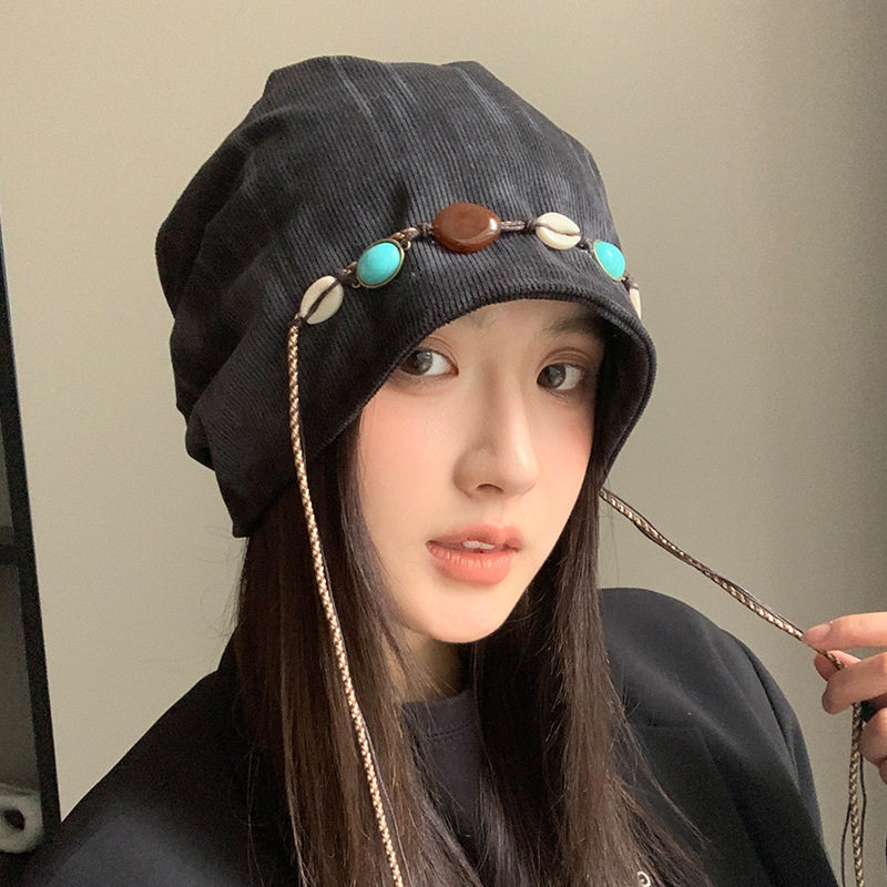 2025韩版秋冬帽子女大头围显脸小包头帽复古百搭堆堆帽保暖针织