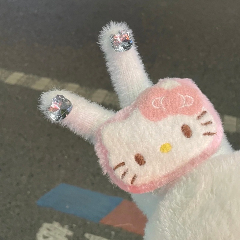 kt猫钻石毛线手套保暖冬防冻HelloKitty女防寒学生骑行骑车