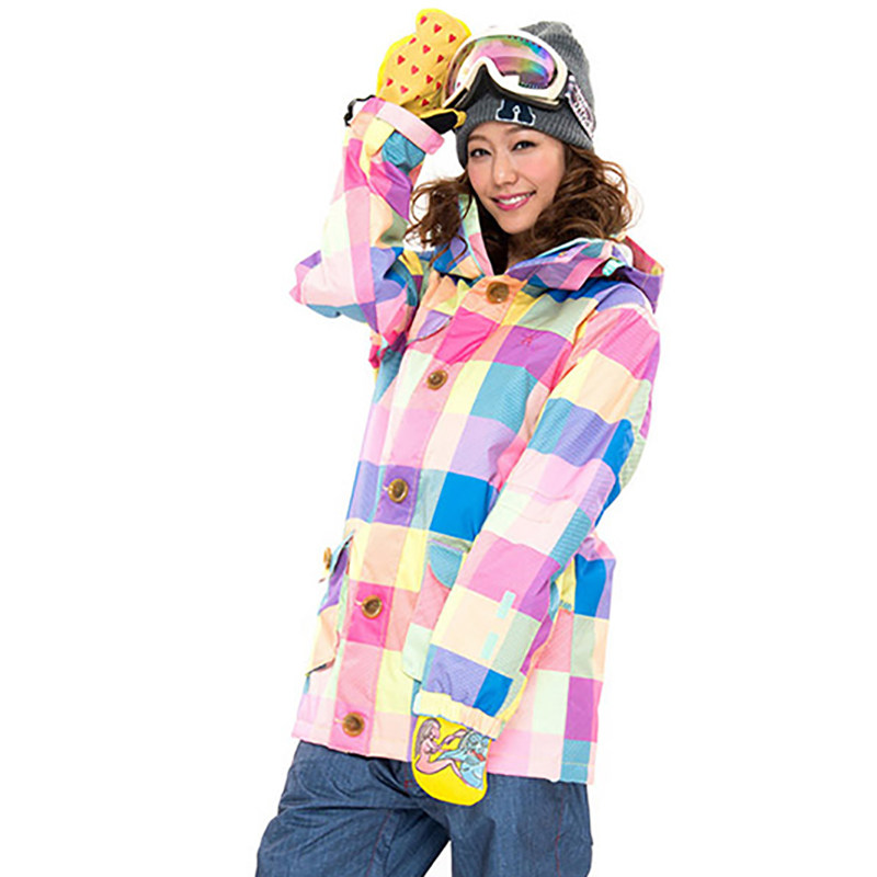 ME家日单粉蓝黄方格拼色加棉女款单板滑雪服
