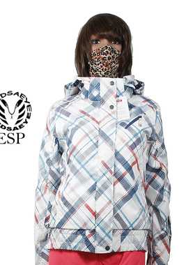 MEDSAEYE ESP蓝红色斜纹格女士棉登山服/双板滑雪服