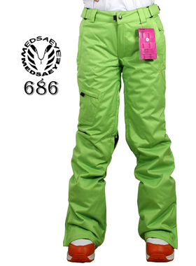 medsaeye 686绿色刺绣后兜细窄腿型女士加棉单板双板滑雪裤