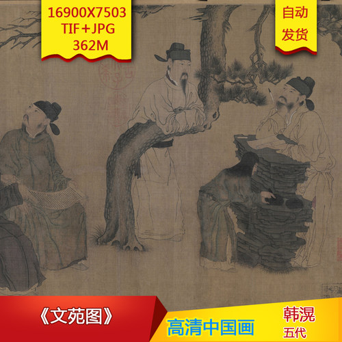 《 文苑图》五代韩滉作品高清国画电子图片装饰画芯素材