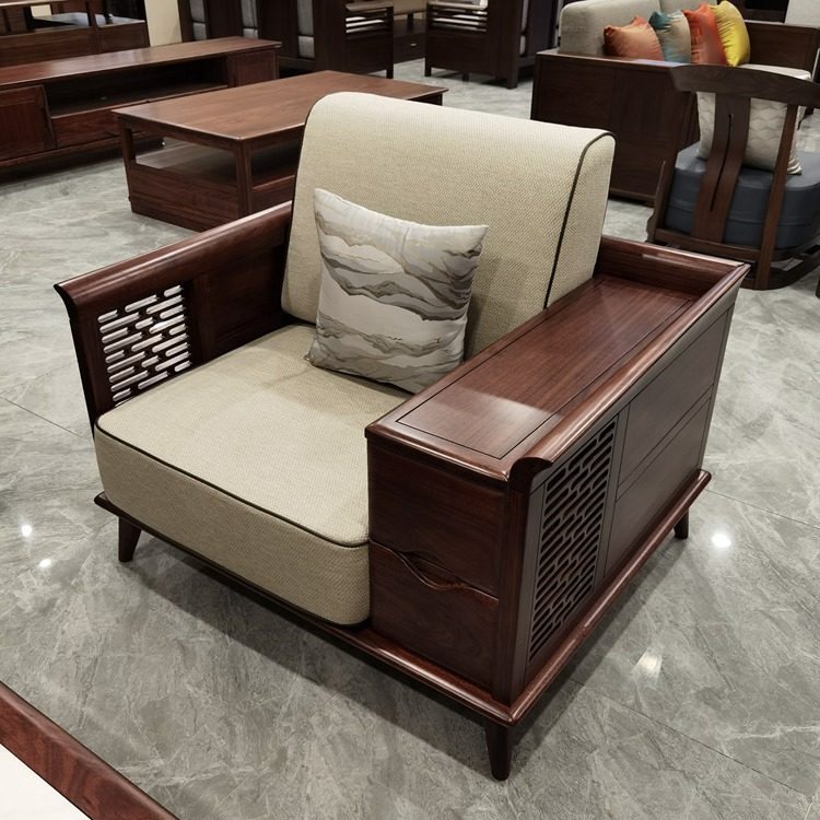 简约中式乌金木真皮客厅家具