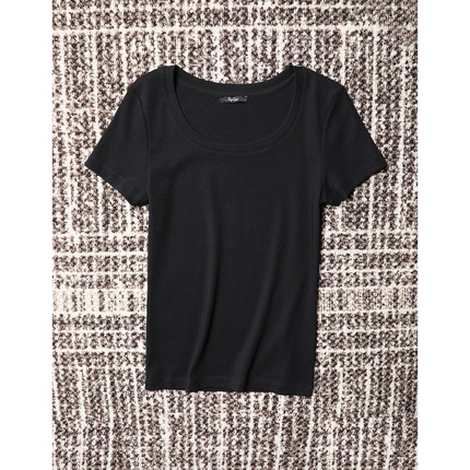 TANG TOWN 自制 夏日清凉呼吸感 时髦正肩U领百搭修身显瘦短袖T恤