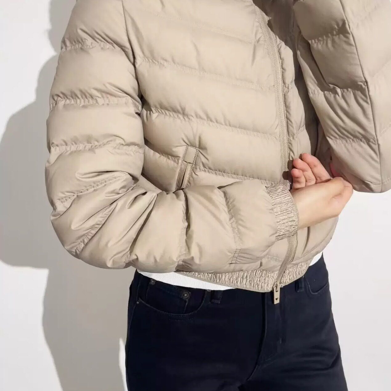 TANG TOWN 轻暖好穿 排骨羽绒服 90鹅绒绗缝连帽短款夹克鹅绒服