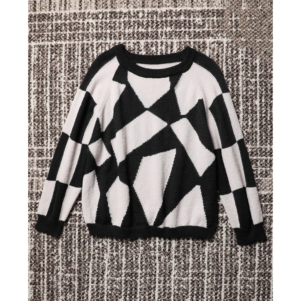 TANG TOWN单穿轻松出彩 羊驼毛/羊毛几何菱格复古提花毛衣/针织衫