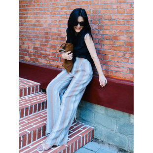 TOWN 直筒裤 自制 复古色织条纹亚麻空气裤 多场景惬意实穿 TANG