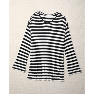 苣轻柔羊毛 春夏刚需 莱赛尔超弹慵懒条纹桃心领长T恤 TOWN TANG