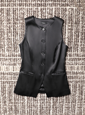 TANG TOWN自制 气质控B入 精湛的剪裁工艺22姆米光泽缎面叠穿马夹