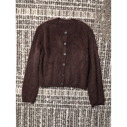 TANG TOWN奢华质感 高密长毛拉绒1oo%羊绒 蓬松亲肤针织开衫/毛衣