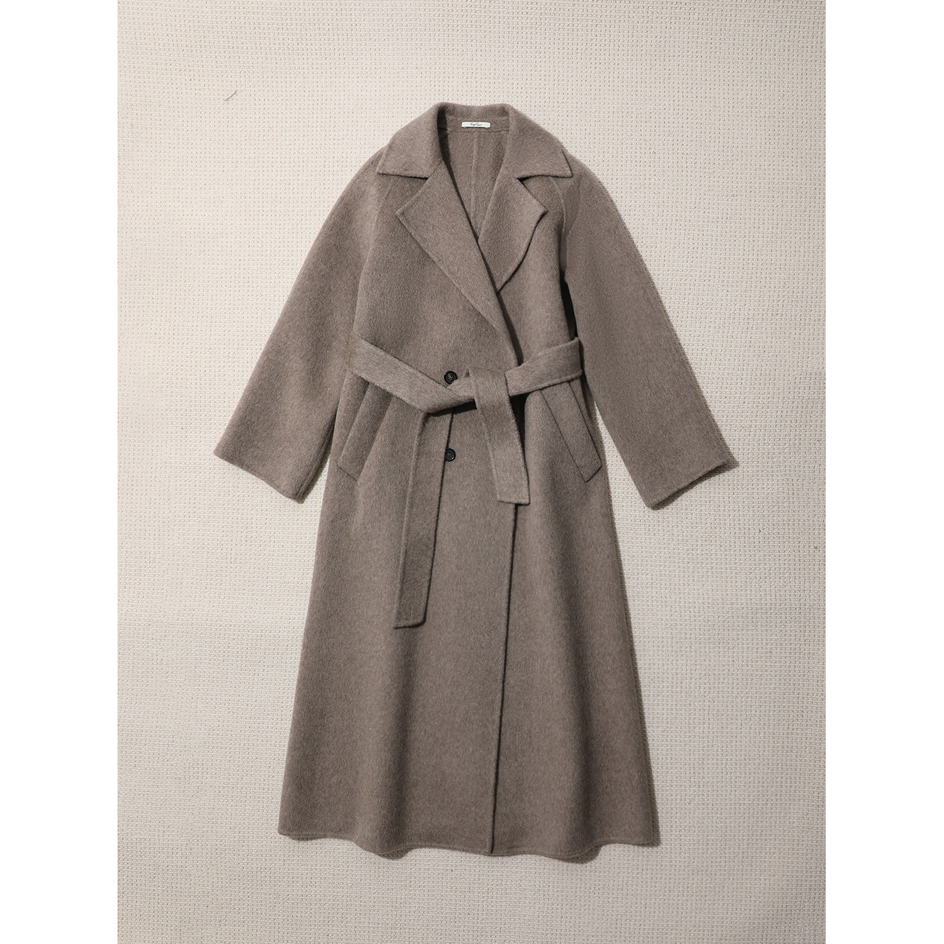 TANG TOWN自制奢暖轻柔牦牛绒 大翻领后片复式腰带双面呢大衣