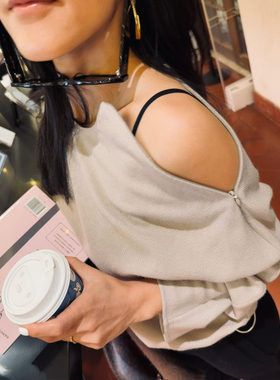 TANG TOWN 自制 破格单调尽显艺术美感 羊毛混纺连袖松紧调节上衣