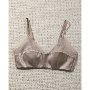 薄款 真丝缎面三角杯法式 无钢圈桑蚕丝拼网纱文胸内衣女 TOWN TANG