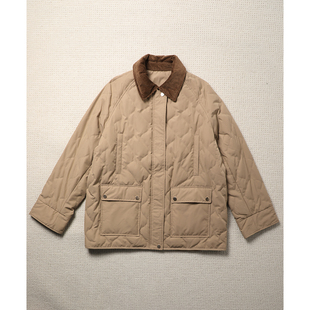 巴恩风菱格绗缝 灯芯绒领镶边 填充95白鹅绒羽绒服外套 TOWN TANG