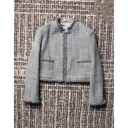 TANG TOWN 自制 精致限量粗花呢~惊艳镶边真丝里重工立领小香外套