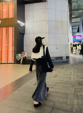 TANG TOWN自制水洗做旧废土风复古解构不对称松紧腰毛边A字长半裙