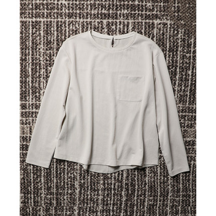 TANG TOWN 时髦懒人 挺阔柔软棉/莱赛尔拼双层全真丝圆领长袖T恤