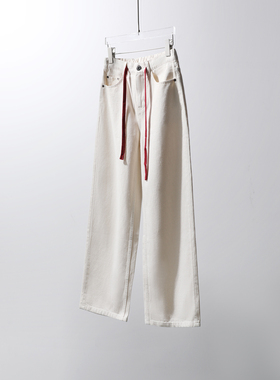 TANG TOWN 全棉天然棉籽壳斜纹牛仔裤 硬朗挺括撞色抽绳直筒裤