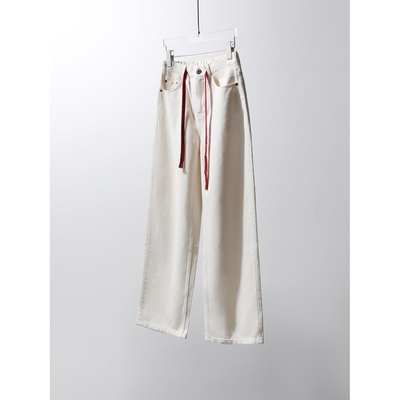 TANG TOWN 全棉天然棉籽壳斜纹牛仔裤 硬朗挺括撞色抽绳直筒裤