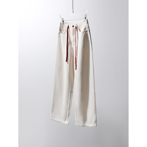 TANG TOWN 全棉天然棉籽壳斜纹牛仔裤 硬朗挺括撞色抽绳直筒裤