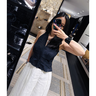 TOWN 亚麻汉麻削肩V领坎肩衬衫 自制 立裁微收腰 时髦不撞款 TANG