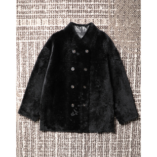 土耳其进口羊皮毛一体宽松双排扣中长款 自制 皮草外套 TOWN TANG