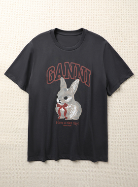 TANG TOWN26春夏新款 简约有型/亲肤纯棉百搭圆领宽松印花短袖T恤