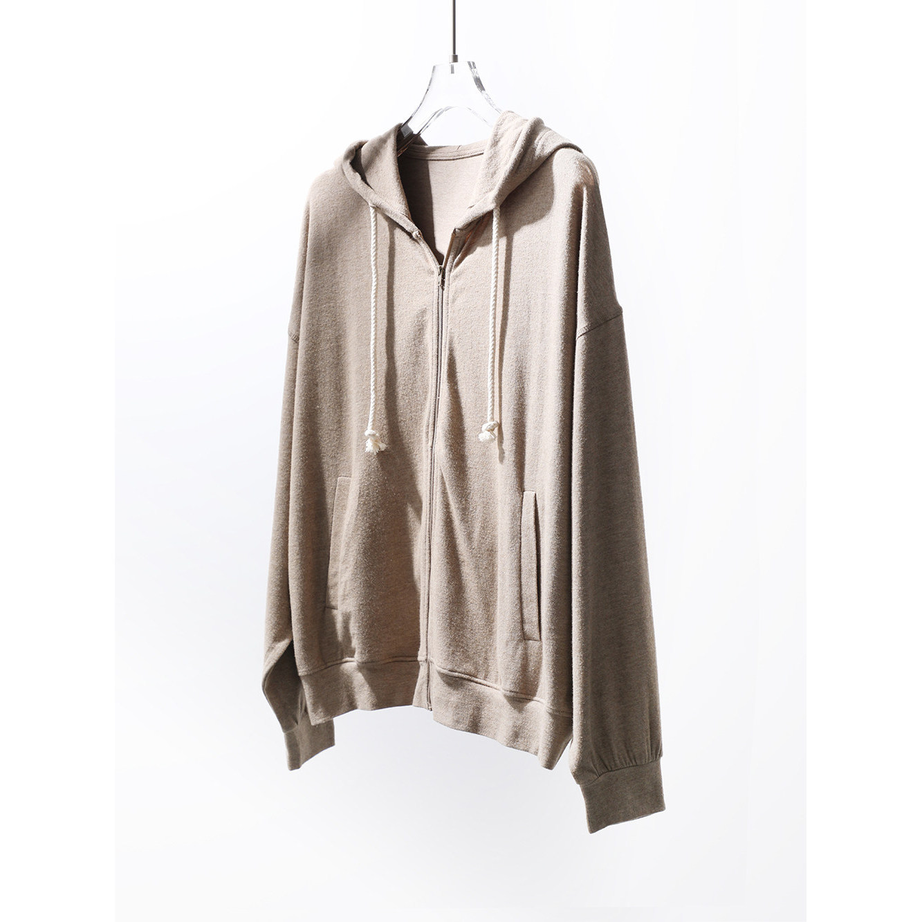 TANG TOWN 春夏空气感弹力休闲松弛宽松轻凉裸感莫代尔棉拉链卫衣