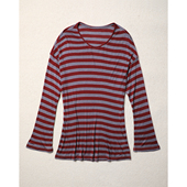 苣轻柔羊毛 春夏刚需 莱赛尔超弹慵懒条纹桃心领长T恤 TOWN TANG