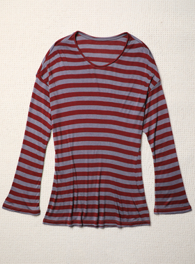 TANG TOWN 春夏刚需 苣轻柔羊毛/莱赛尔超弹慵懒条纹桃心领长T恤