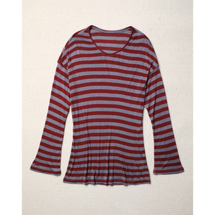 苣轻柔羊毛 春夏刚需 莱赛尔超弹慵懒条纹桃心领长T恤 TOWN TANG