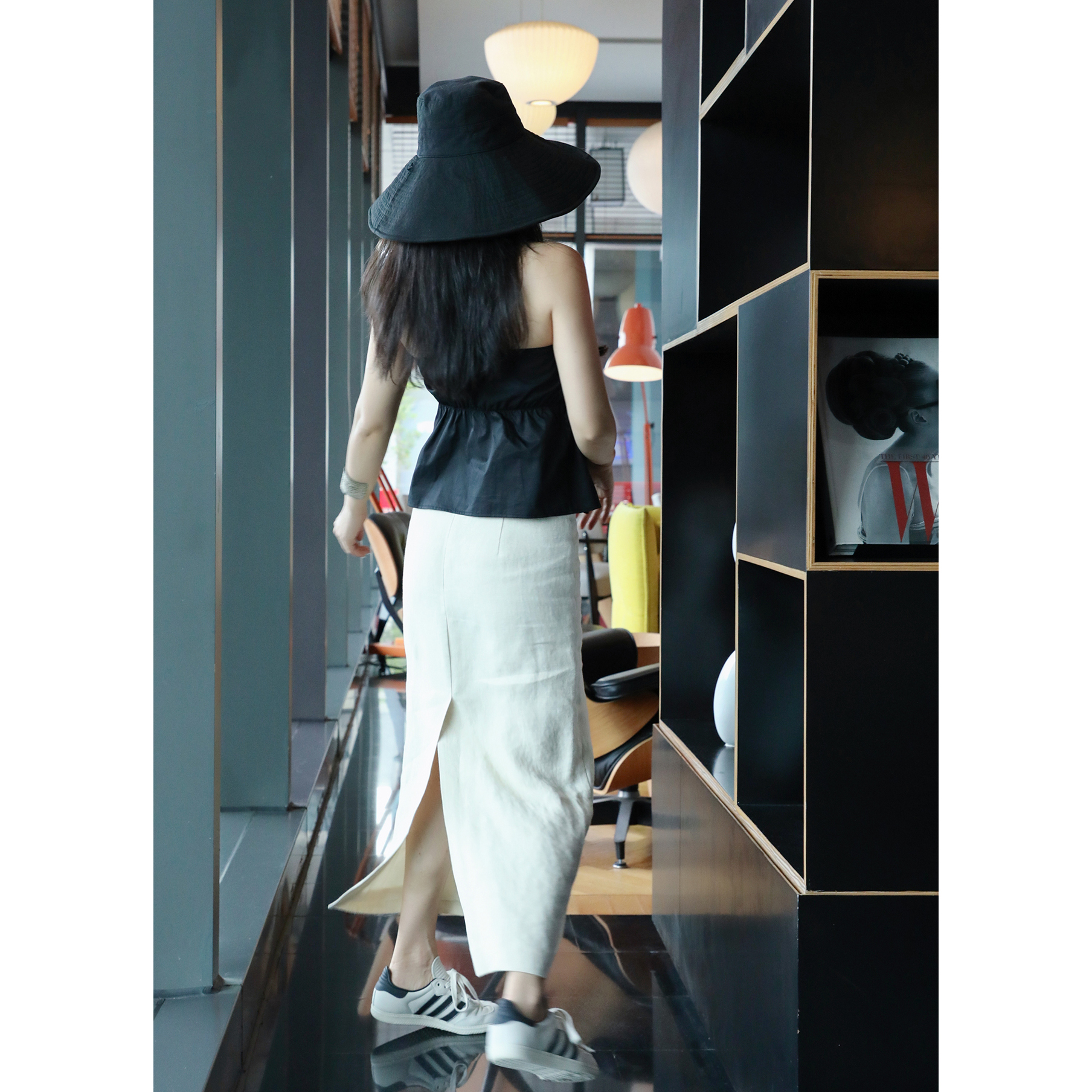 TANG TOWN  自制~夏日精品GAO级感重磅亚麻中长款后开叉半裙