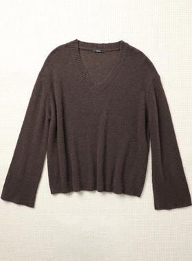 TANG TOWN 自制早春气质 羊毛混纺圈圈纱纸片人V领喇叭袖毛衣