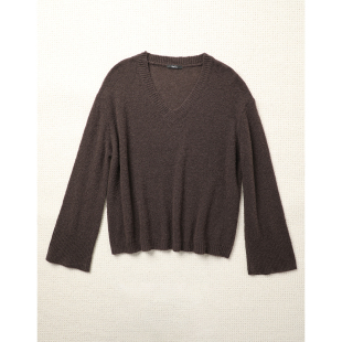 羊毛混纺圈圈纱纸片人V领喇叭袖 自制早春气质 毛衣 TOWN TANG