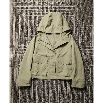 TANG TOWN 25春 户外休闲 防水抗皱 连帽宽松直身轻便短风衣外套