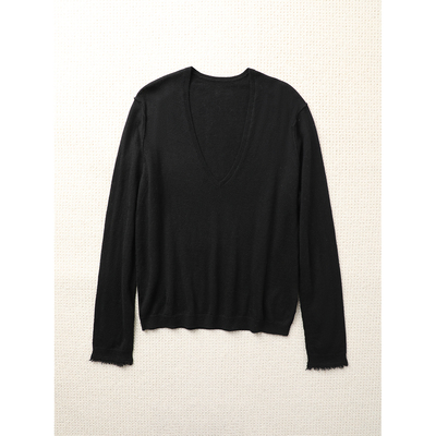 TANG TOWN口碑爆款~纯羊绒 松弛慵懒纸片人深V领毛边袖针织衫毛衣