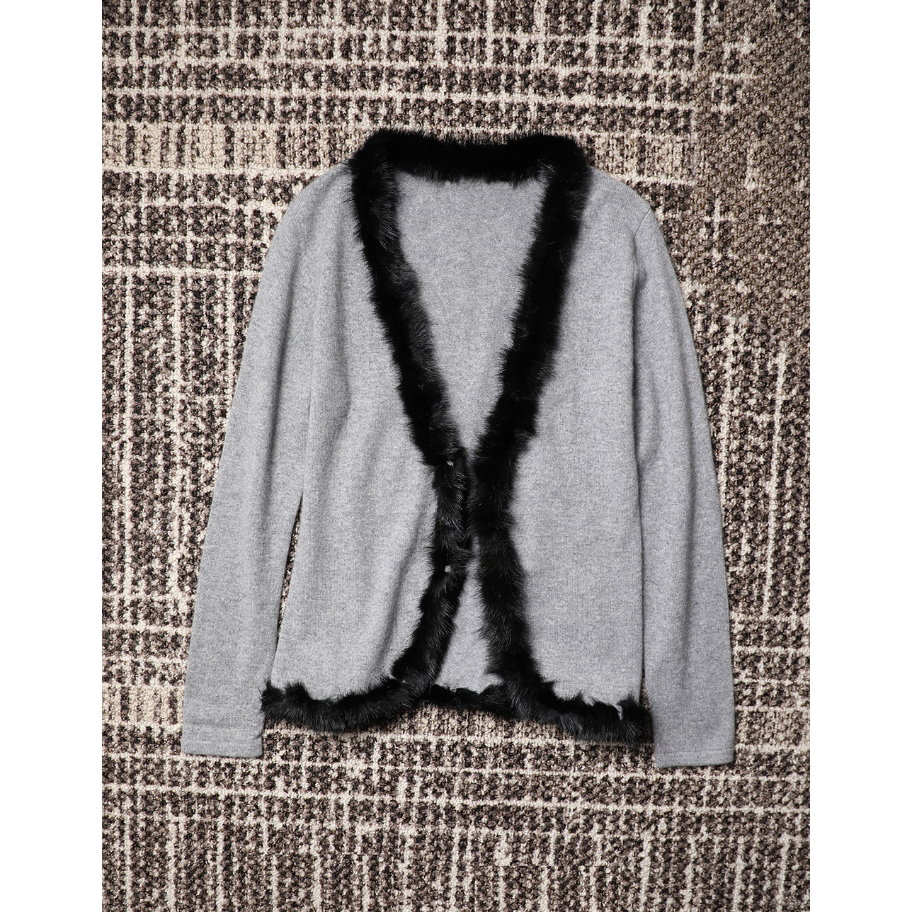 TANG TOWN仙美飘逸 注入灵动视觉 水貂毛饰边 纯羊绒长袖针织开衫