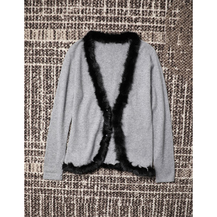 TANG TOWN仙美飘逸 注入灵动视觉 水貂毛饰边 纯羊绒长袖针织开衫