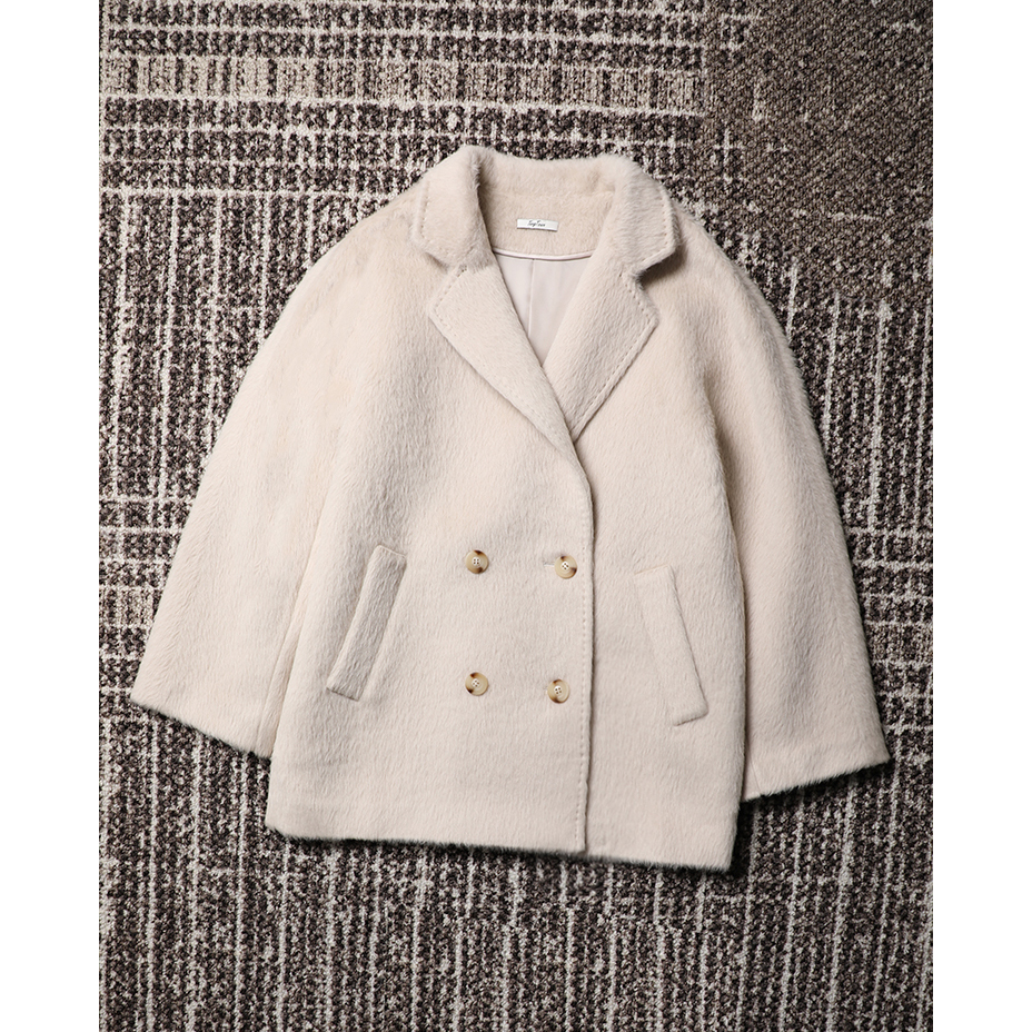 TANG TOWN 自制 骆驼绒羊毛连肩袖双排扣宽松茧型廓形大衣外套