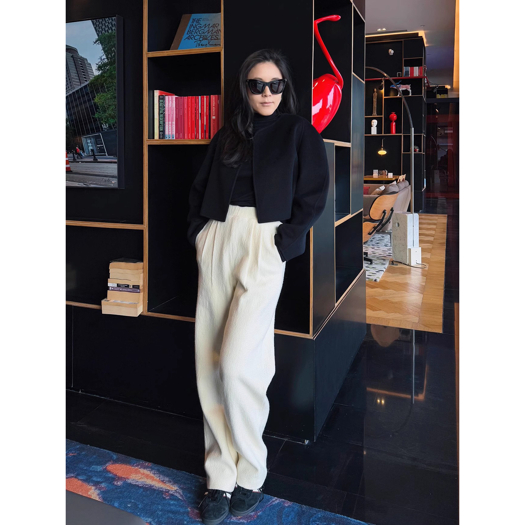 TANG TOWN自制 都市轻奢 小山羊绒手工双面呢优雅廓形短大衣/外套