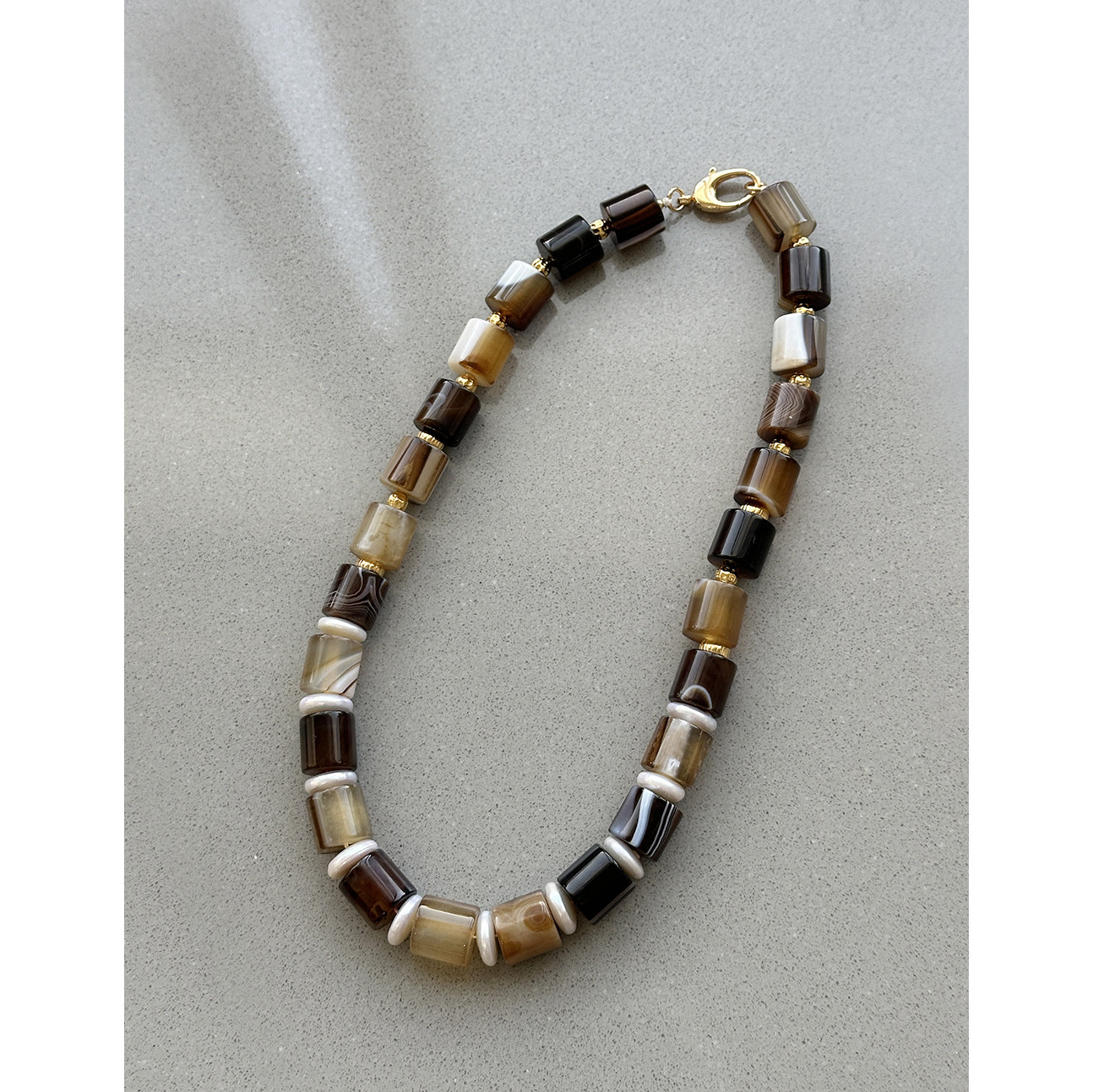 TANG TOWN 精工银镀金配件+天然玛瑙+珍珠 欧美时尚感项链