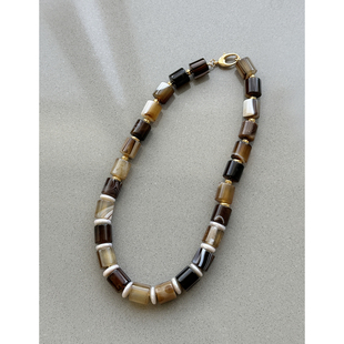 TOWN 欧美时尚 精工银镀金配件 珍珠 感项链 天然玛瑙 TANG