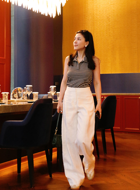 TANG TOWN自制極简ROW风时髦显瘦亚麻西裤白色休闲裤子女夏季新品