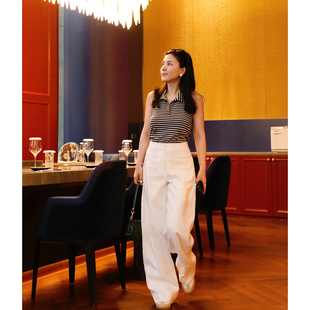 新品 TANG 子女夏季 白色休闲裤 TOWN自制極简ROW风时髦显瘦亚麻西裤