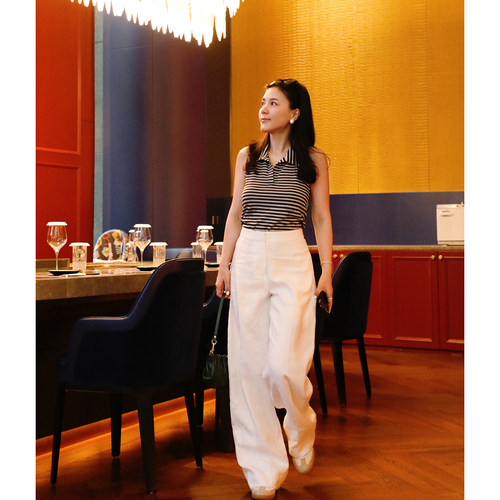 TANG TOWN自制極简ROW风时髦显瘦亚麻西裤白色休闲裤子女夏季新品