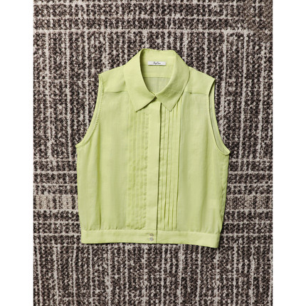 TANG TOWN 自制 清凉漫夏 定织轻薄苎麻 智性风风琴褶皱无袖衬衫