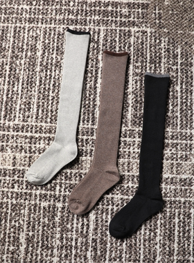 汤汤2004细螺纹羊毛撞色口过膝袜多色可选