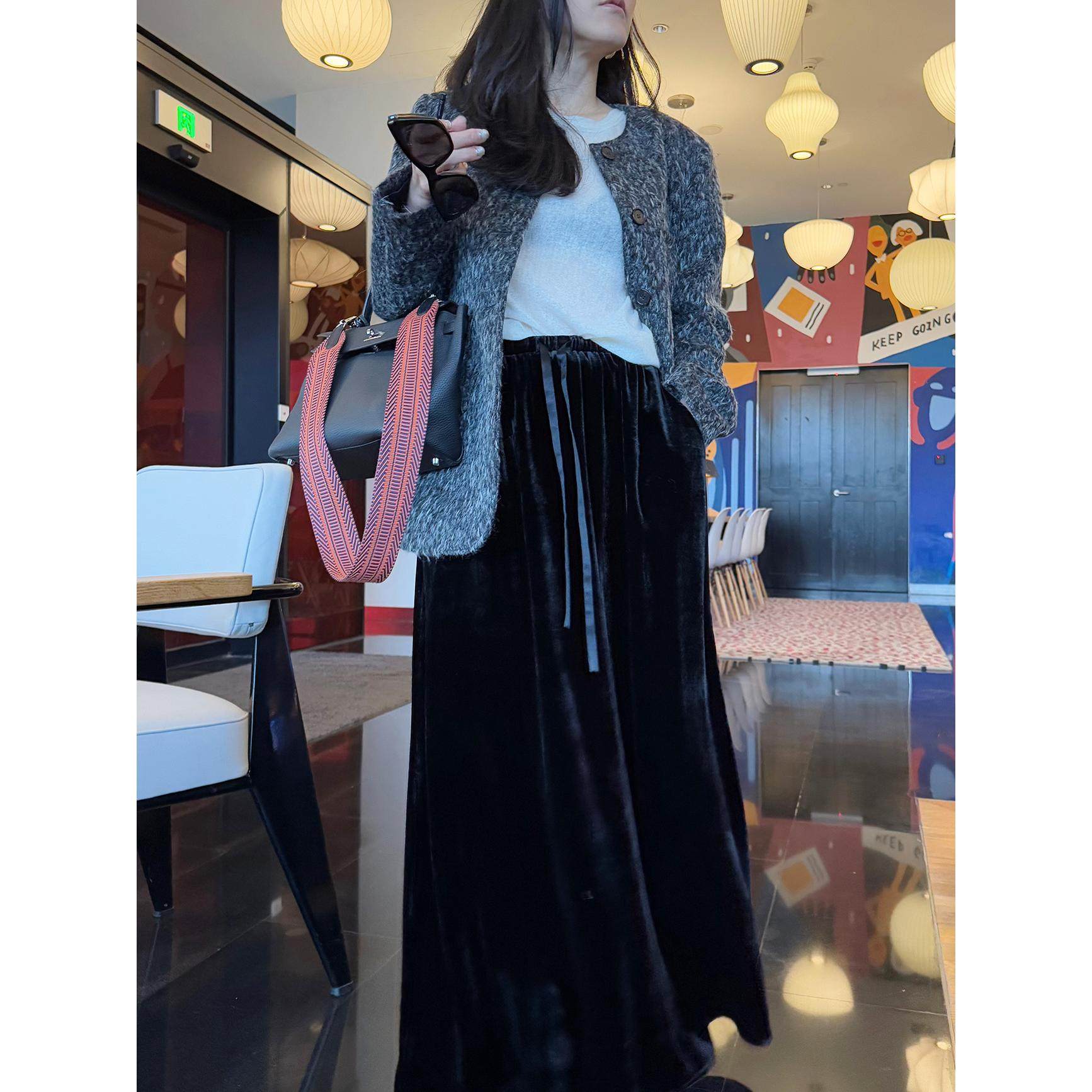 TANG TOWN 自制 灵动雅韵感知真丝丝绒魅力复古抽绳中长A字摆半裙,女装/女士精品,半身裙,淘宝优惠券,粉丝福利购,淘宝优惠卷