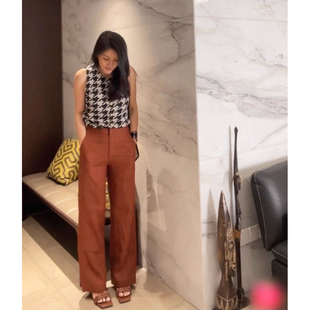 TANGTOWN亚麻休闲裤女秋季时髦百搭显瘦直筒裤TTXH005